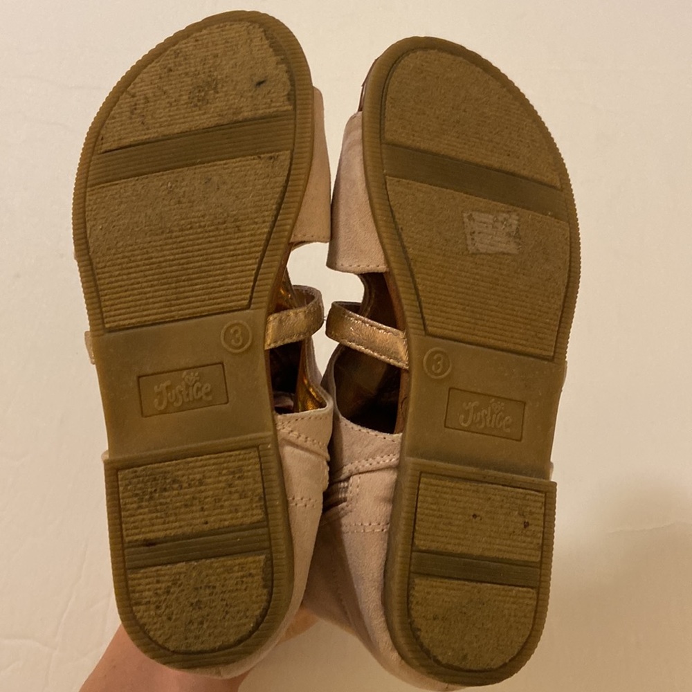 JUSTICE Silver Gold Glitter Strappy Sandals Side Zipper Size 3 - Picture 8 of 9